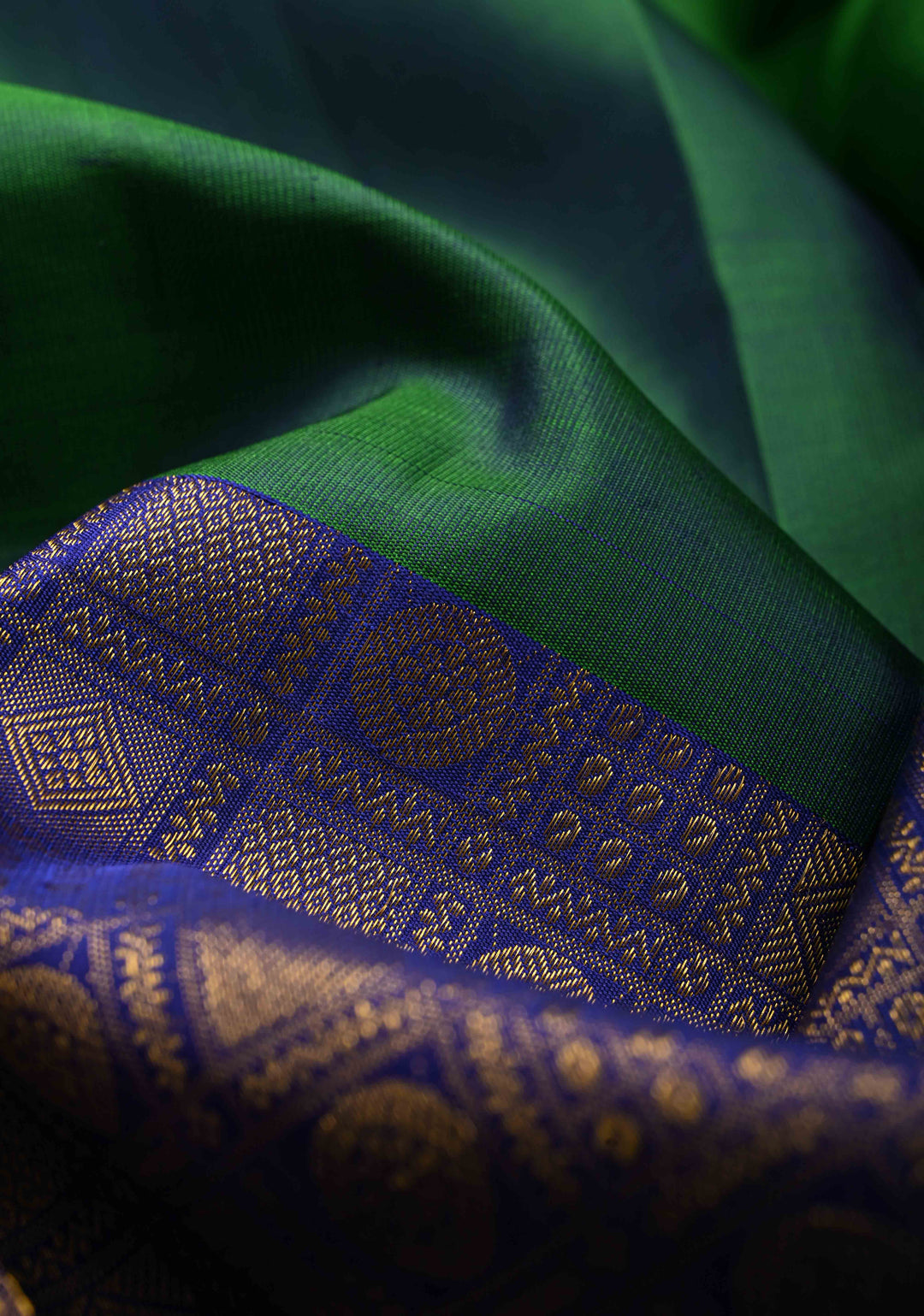 Unique 23" Peacock Blue and Purple Half Border Kanjivaram Pure Silk saree | SILK MARK CERTIFIED | SHOBITAM