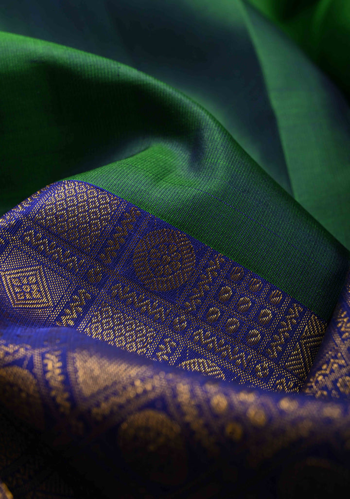 Unique 23" Peacock Blue and Purple Half Border Kanjivaram Pure Silk saree | SILK MARK CERTIFIED | SHOBITAM