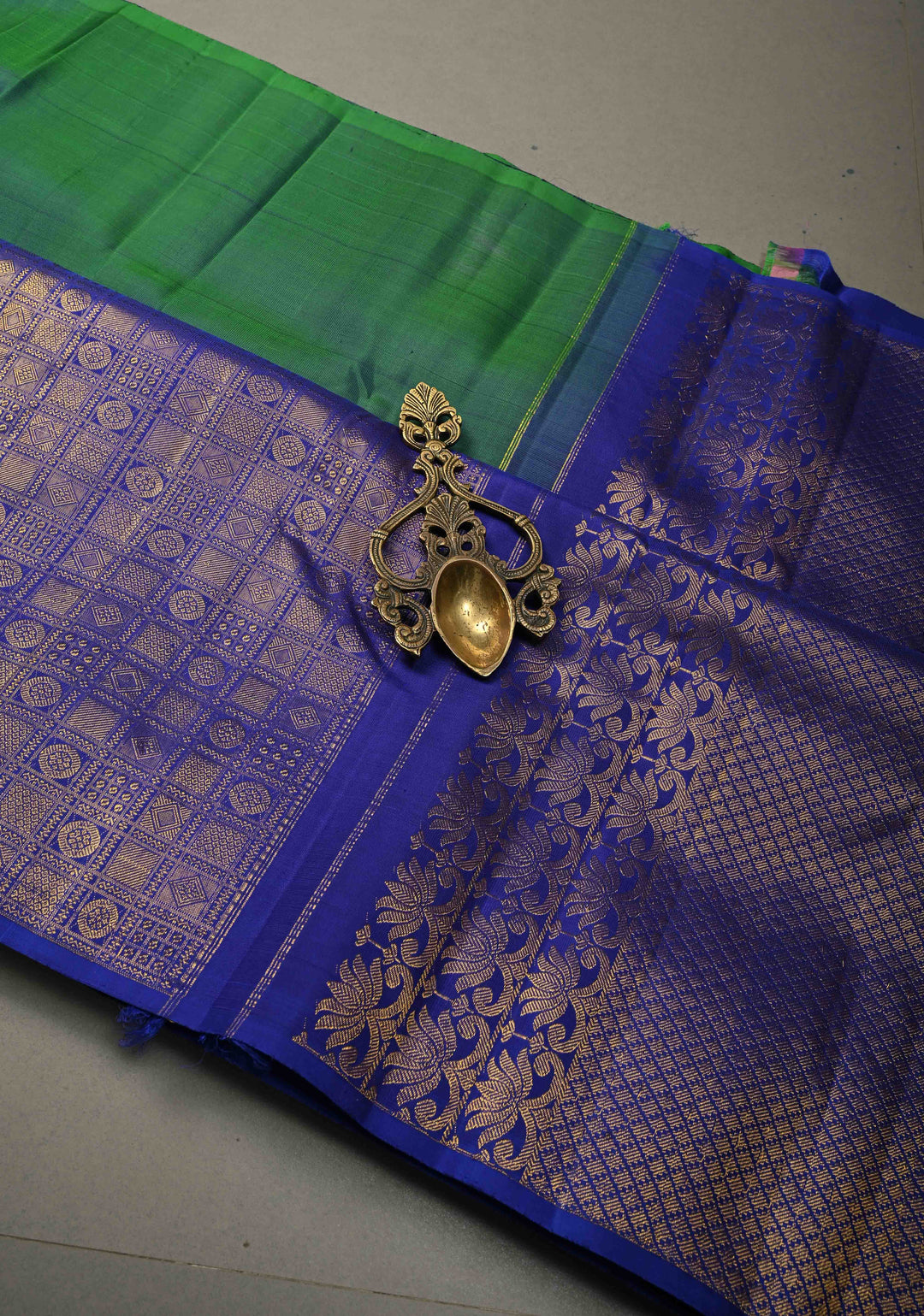 Unique 23" Peacock Blue and Purple Half Border Kanjivaram Pure Silk saree | SILK MARK CERTIFIED | SHOBITAM