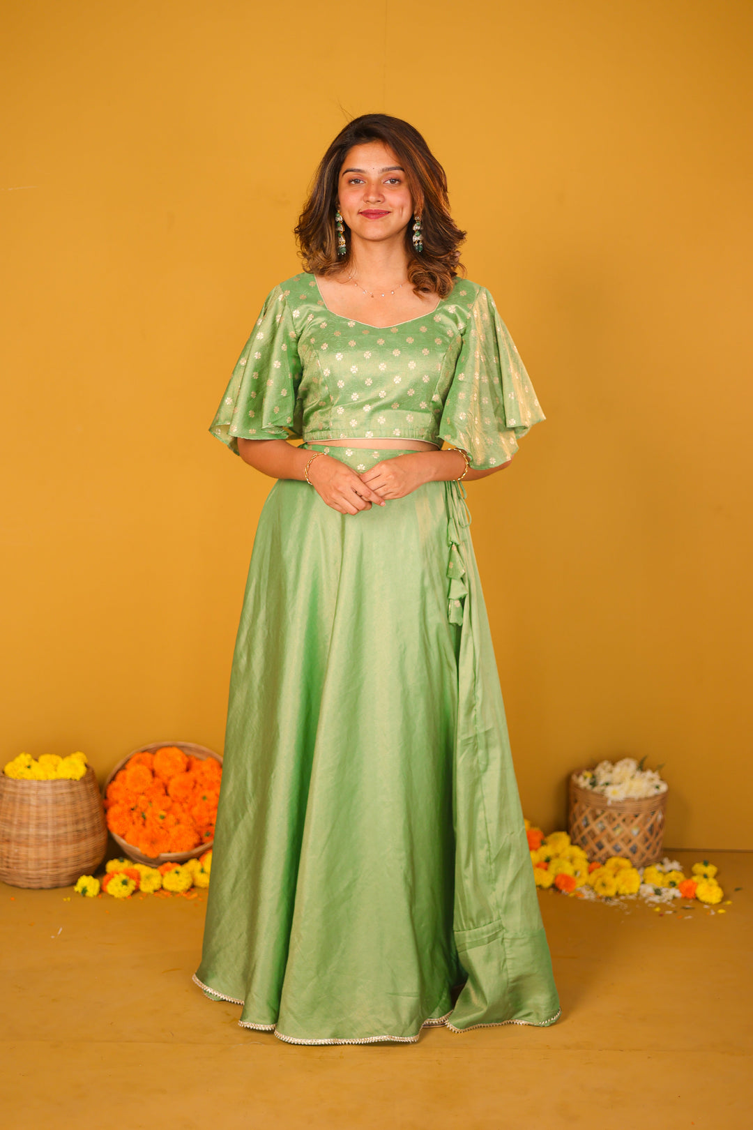 Farina Mint Green Crop top & Skirt | Made To Order