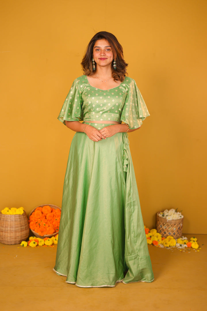 Farina Mint Green Crop top & Skirt | Made To Order