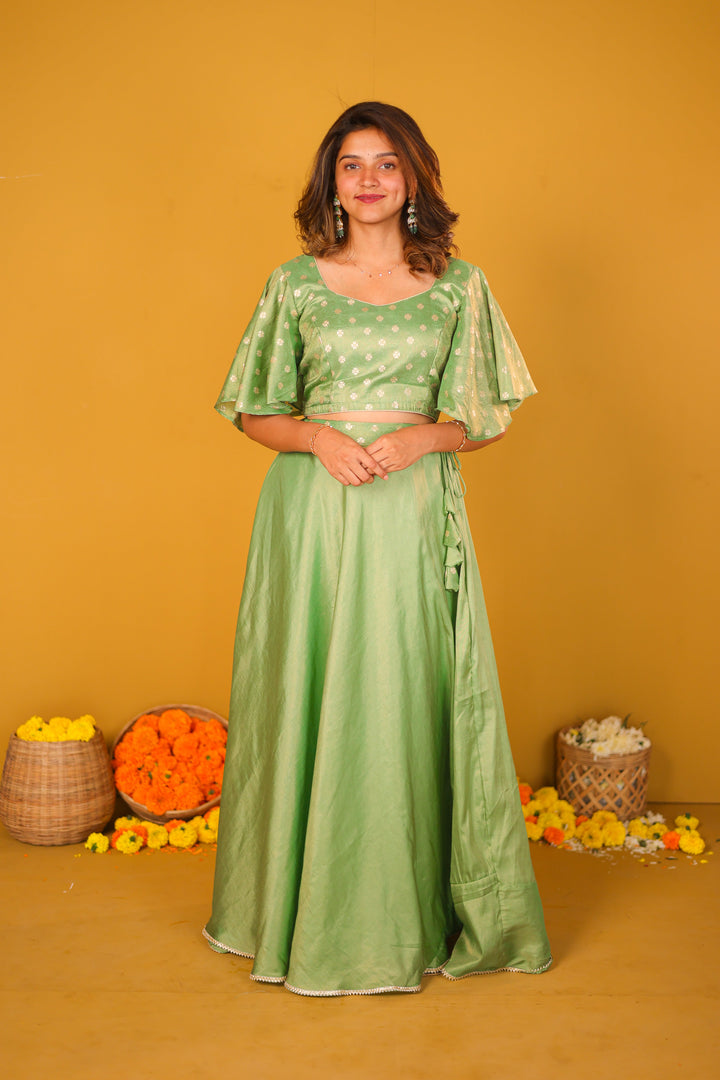 Farina Mint Green Crop top & Skirt | Made To Order
