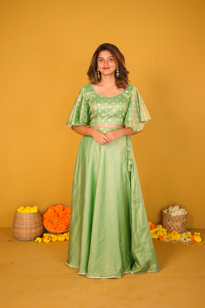 Farina Mint Green Crop top & Skirt | Made To Order
