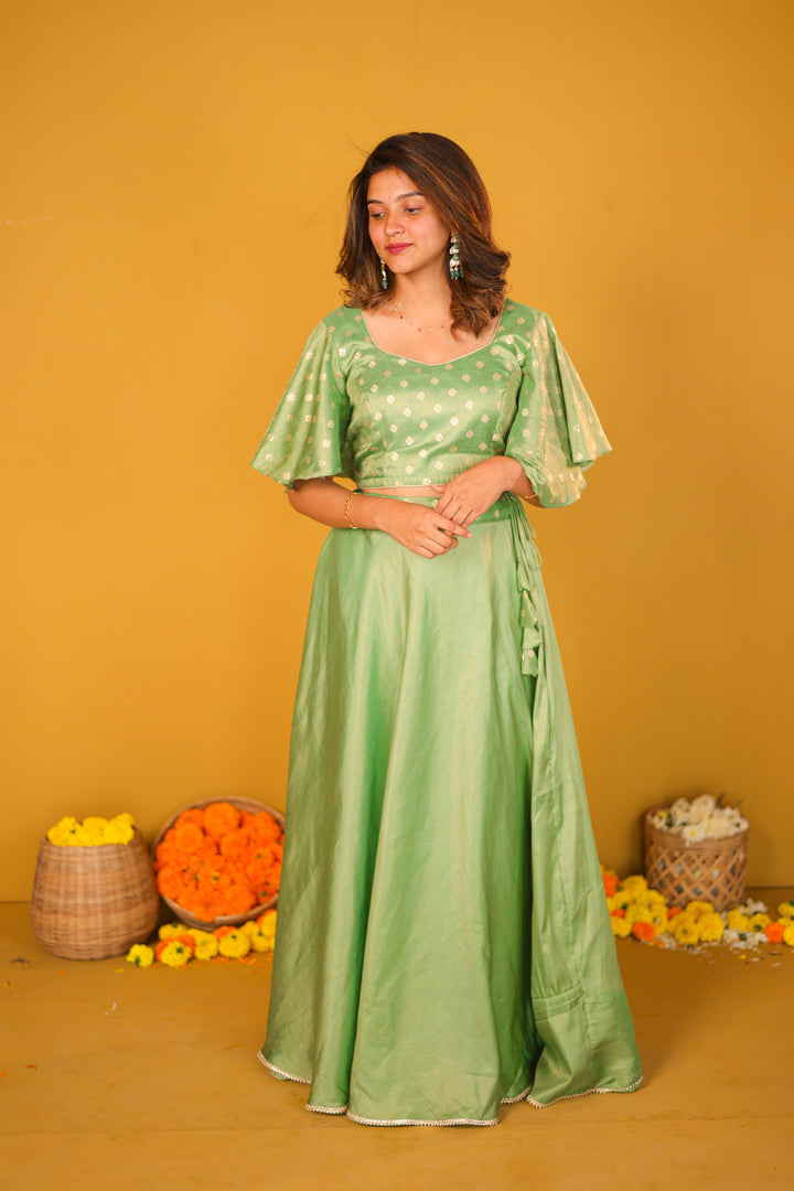Farina Mint Green Crop top & Skirt | Made To Order