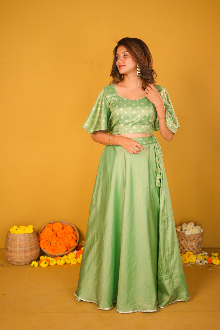 Farina Mint Green Crop top & Skirt | Made To Order