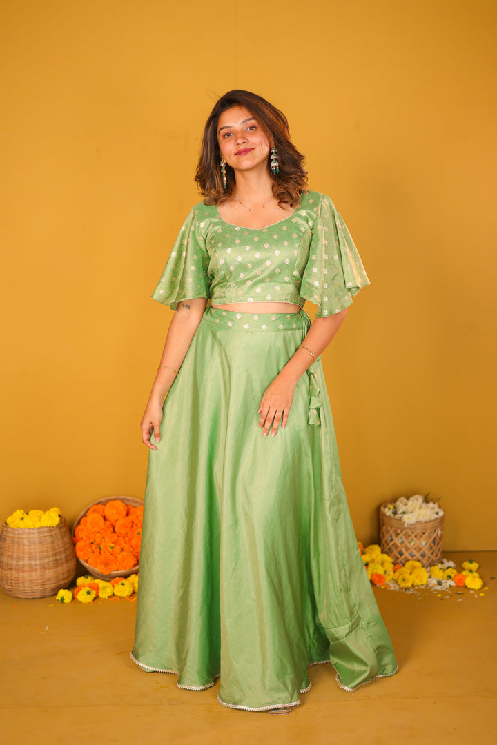 Farina Mint Green Crop top & Skirt | Made To Order