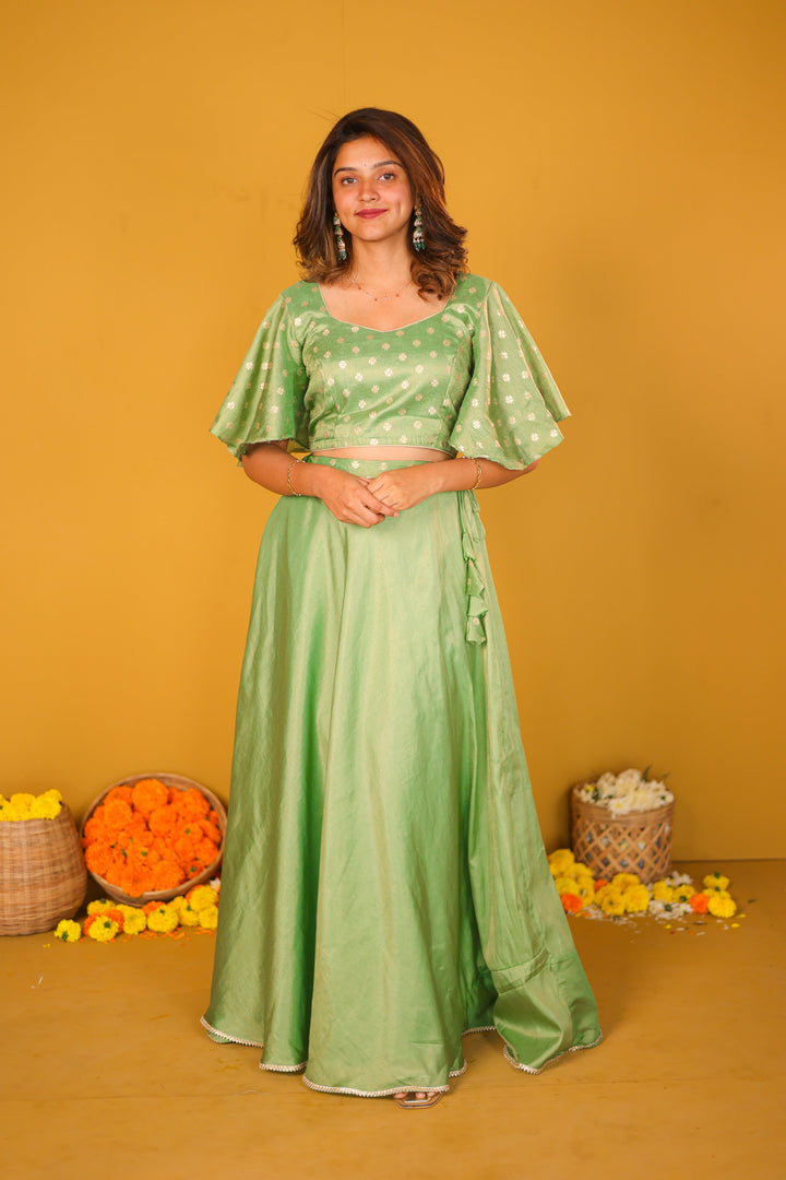 Farina Mint Green Crop top & Skirt | Made To Order