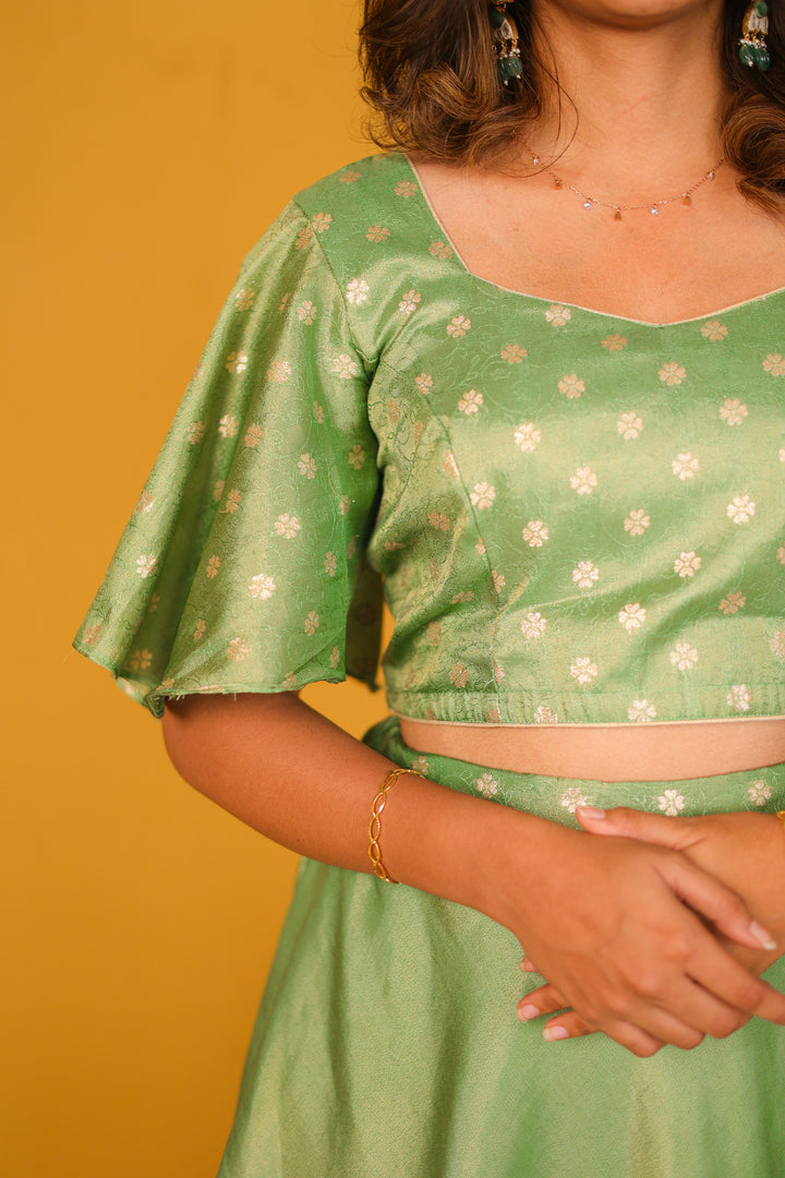 Farina Mint Green Crop top & Skirt | Made To Order