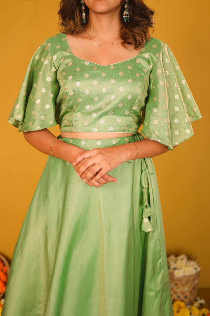 Farina Mint Green Crop top & Skirt | Made To Order