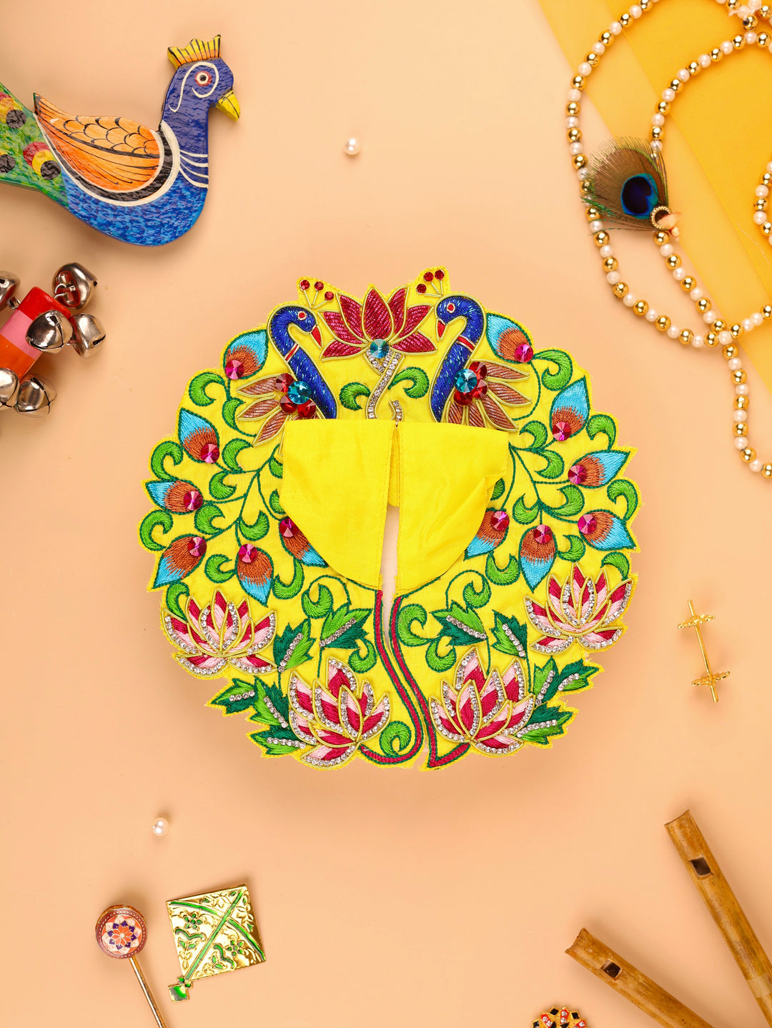 Yellow Mayur Pushp Laddu Gopal Poshak