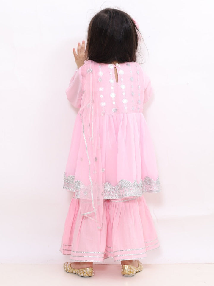 Pink Embroidery Kurta Set with Sharara | SHOBITAM