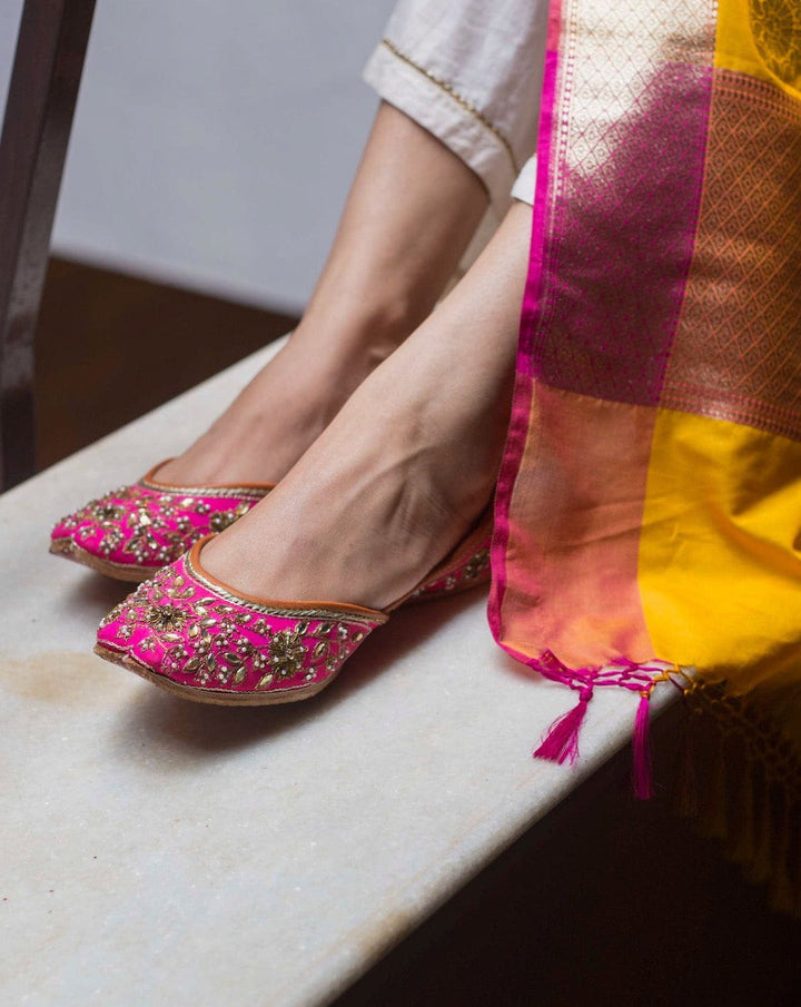 CORAL Traditional Zardozi & Pearl Work Ethnic Mojaris | SHOBITAM
