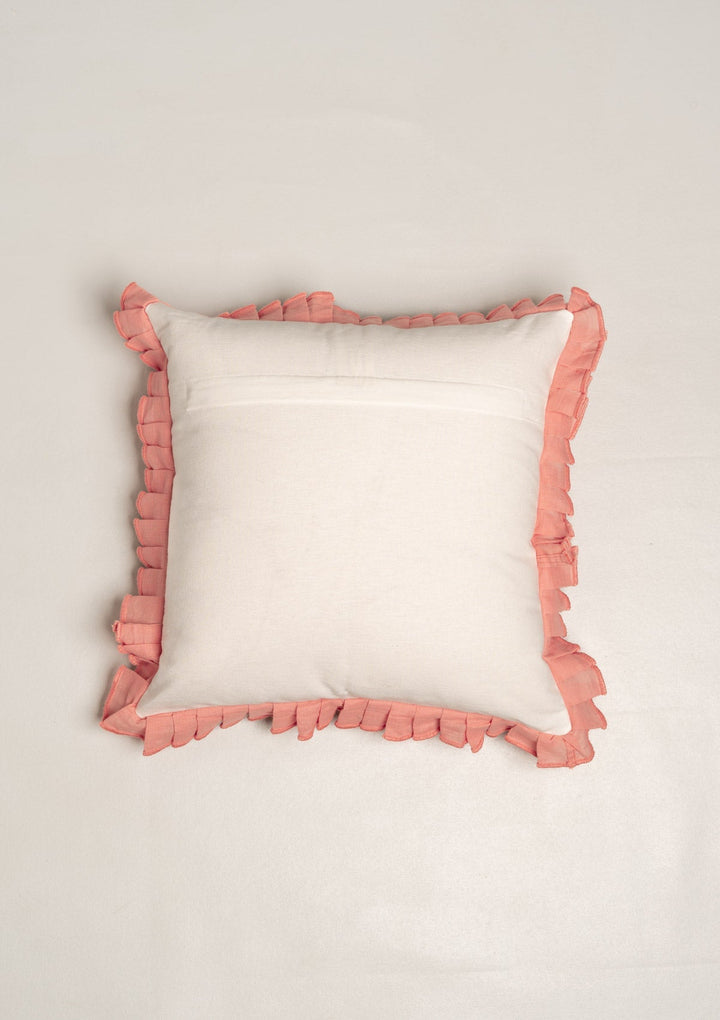 Courtyard Blush Pink Geometric Floral Cushion Cover for Sofa – 100% Cotton 16" x 16" | SHOBITAM