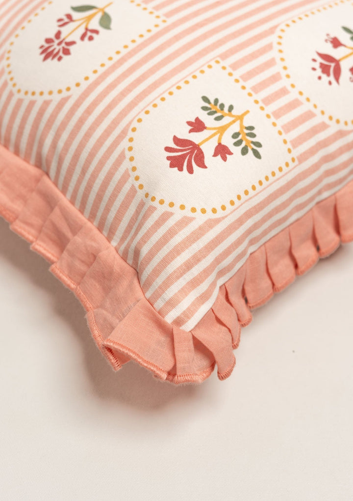 Courtyard Blush Pink Geometric Floral Cushion Cover for Sofa – 100% Cotton 16" x 16" | SHOBITAM