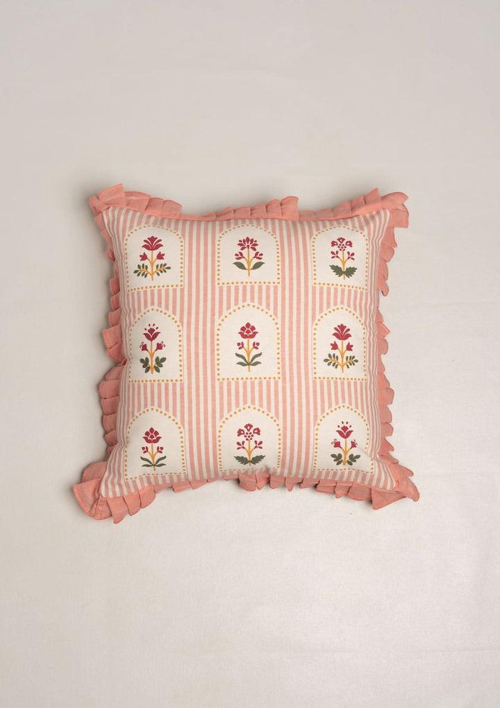 Persian Floral 100% Cotton Cushion Cover for Sofa - Blush Pink 16 x 16