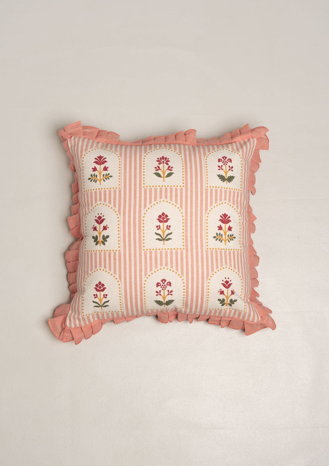 Courtyard Blush Pink Geometric Floral Cushion Cover for Sofa – 100% Cotton 16" x 16" | SHOBITAM