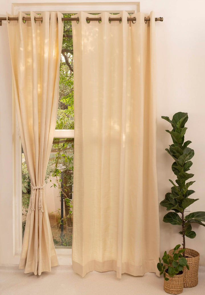 Solid Cream 100% cotton plain curtain for bedroom - Light Reduction - Single Piece | SHOBITAM