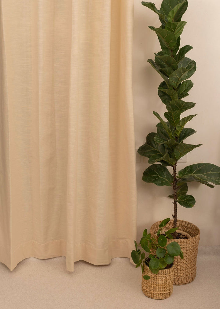 Solid Cream 100% cotton plain curtain for bedroom - Light Reduction - Single Piece | SHOBITAM