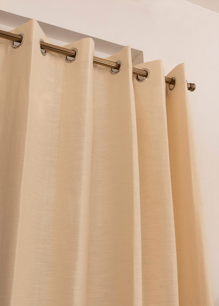 Solid Cream 100% cotton plain curtain for bedroom - Light Reduction - Single Piece | SHOBITAM