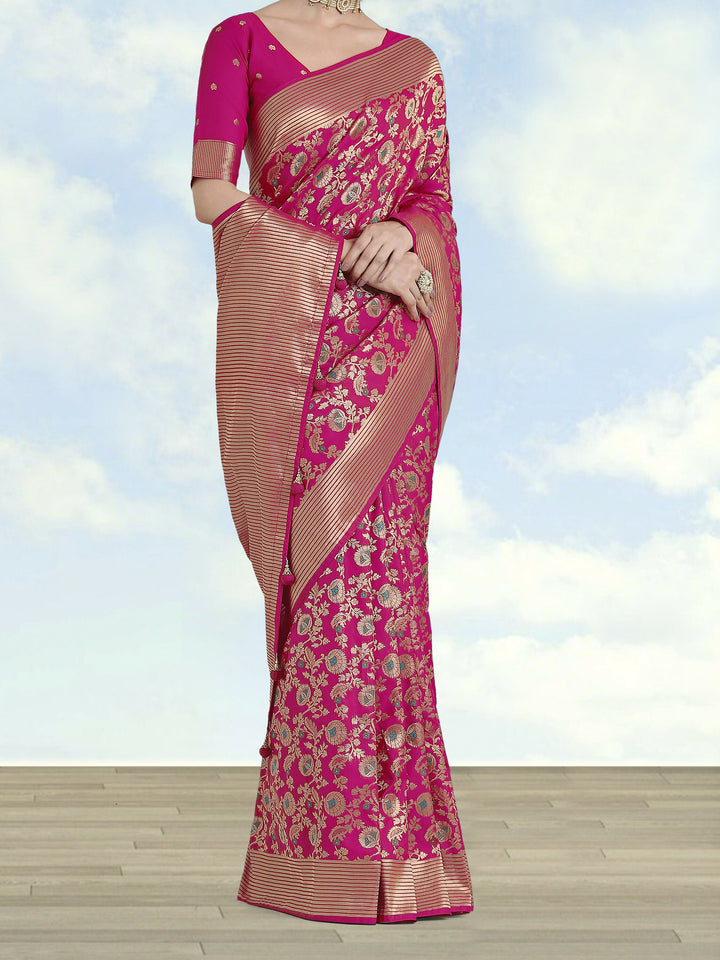 Banarasi Silk Rani Pink Zaal Pattern Saree | SHOBITAM