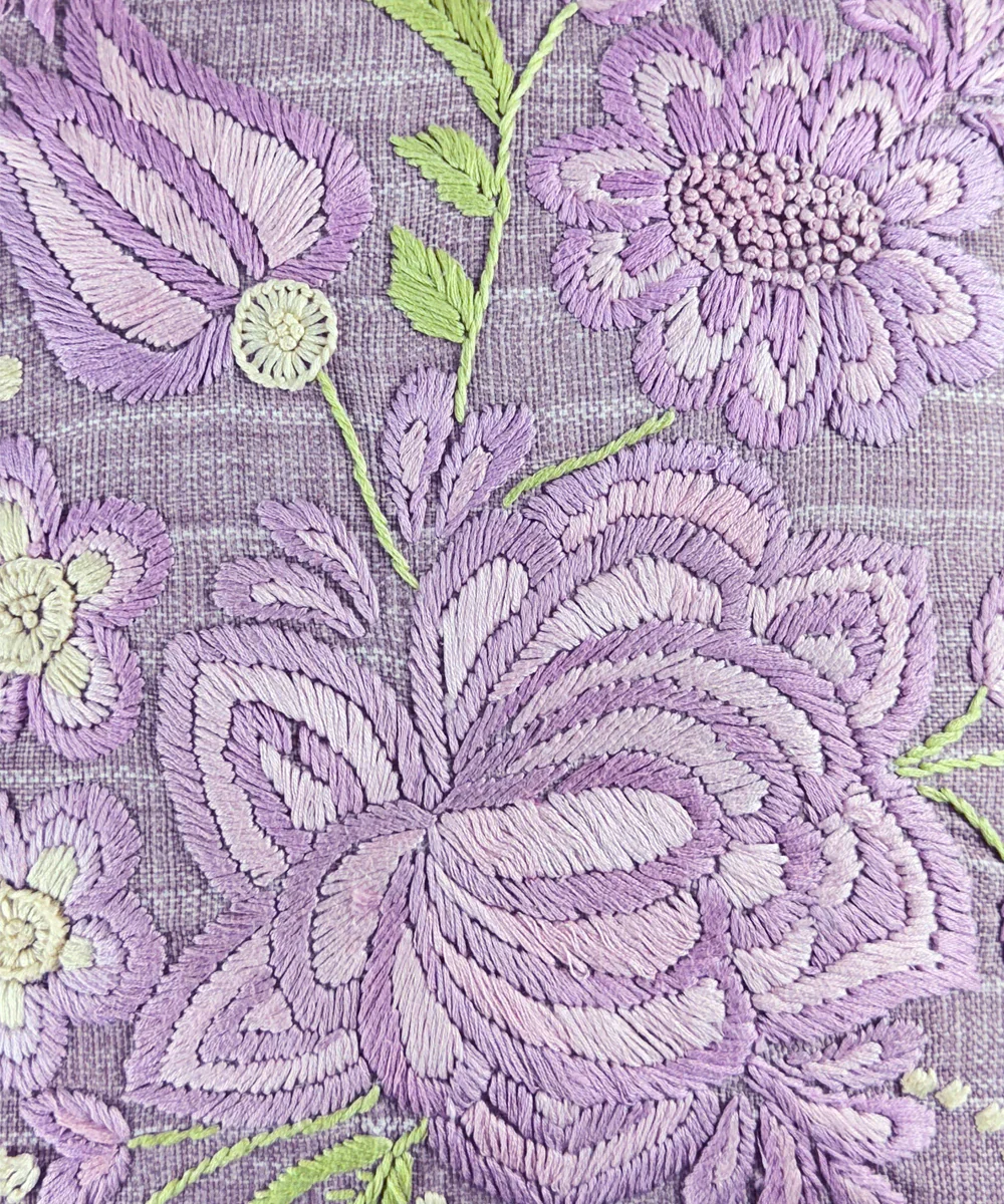 Lilac Floral Hand Embroidered Cushion Cover (16x16 Inches) | SHOBITAM