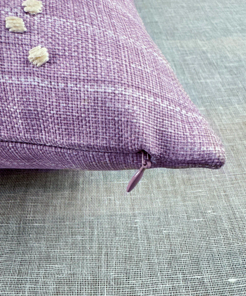 Lilac Floral Hand Embroidered Cushion Cover (16x16 Inches) | SHOBITAM