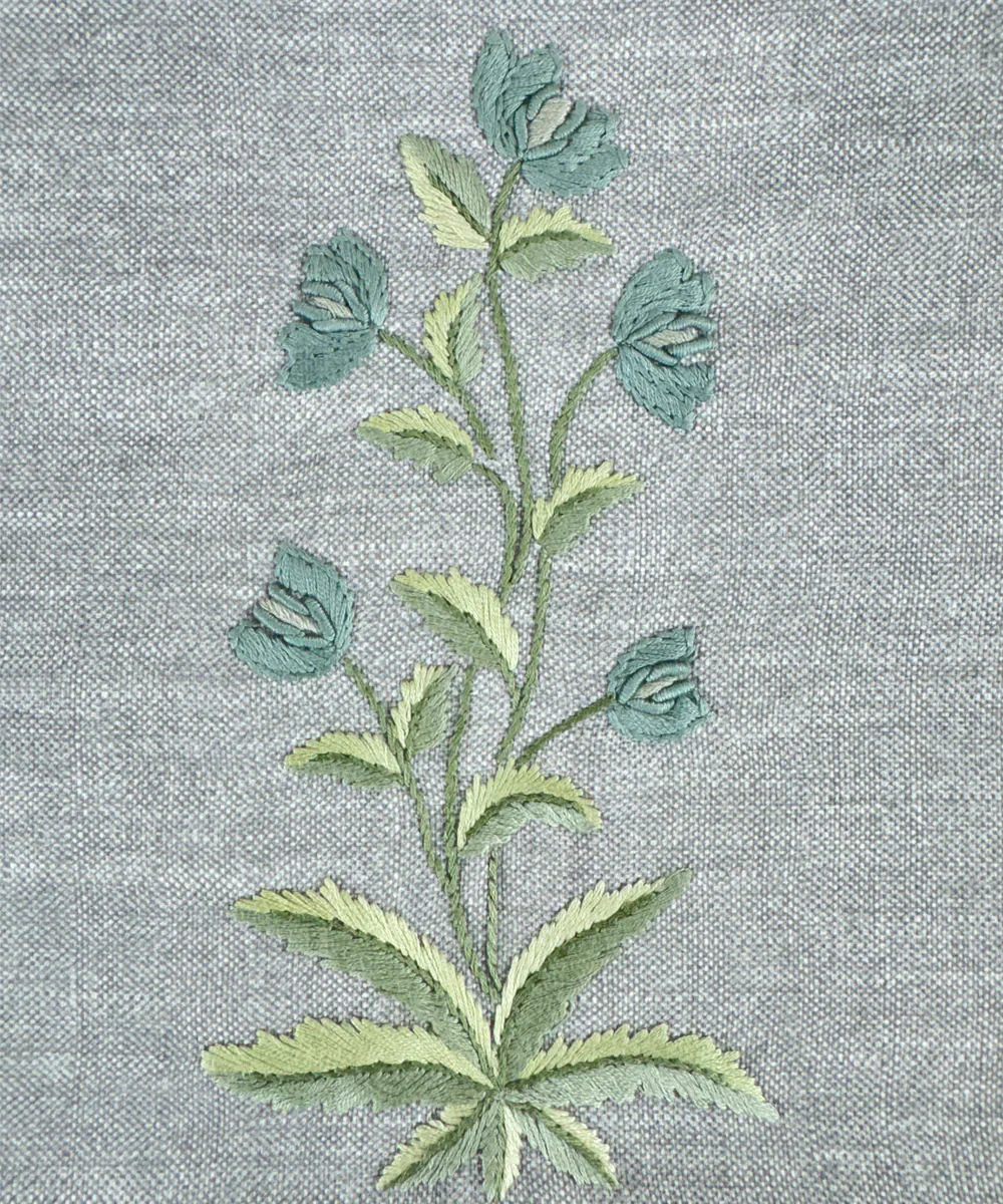 Heather Grey Floral Hand Embroidered Cushion Cover (12x18 Inches) | SHOBITAM