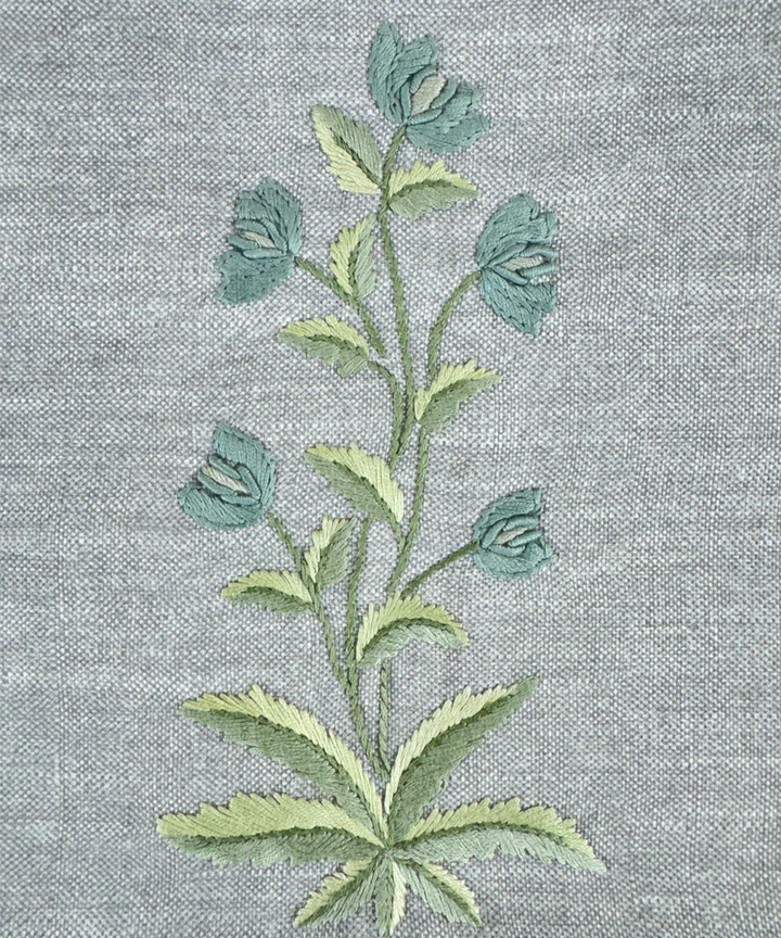 Heather Grey Floral Hand Embroidered Cushion Cover (12x18 Inches) | SHOBITAM