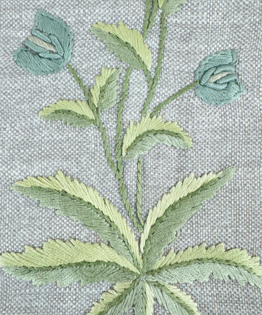 Heather Grey Floral Hand Embroidered Cushion Cover (12x18 Inches) | SHOBITAM