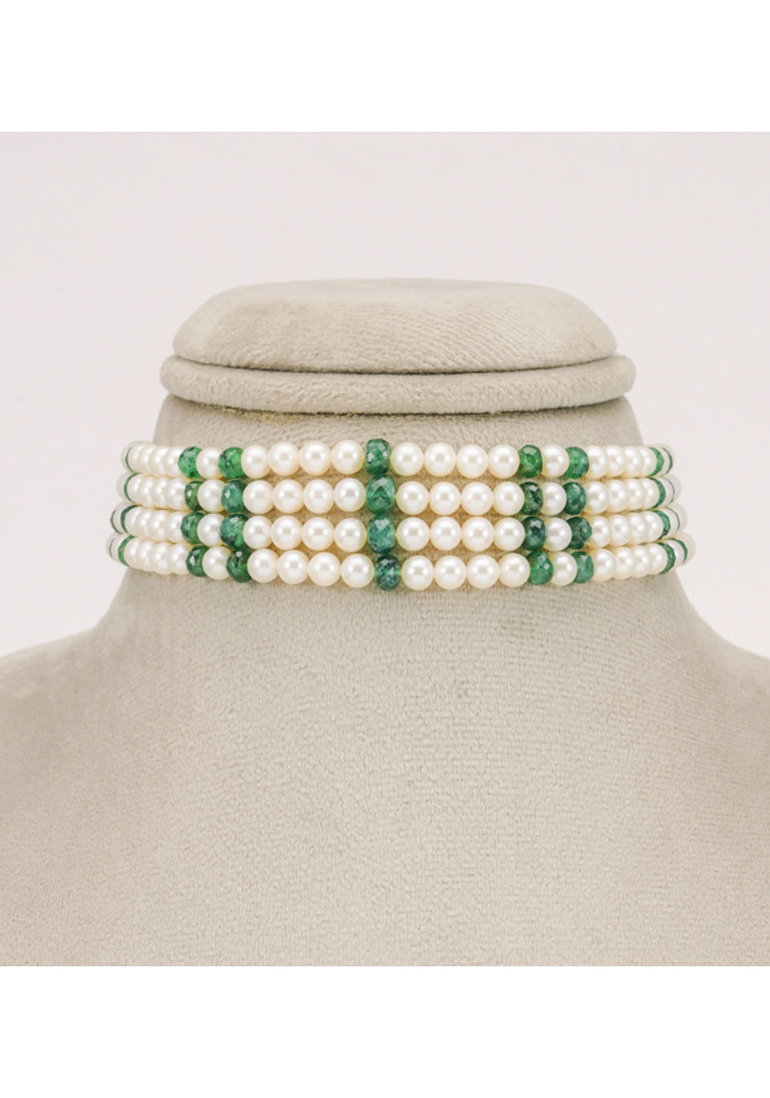 Enchanting Elegance: Pearls and faceted Emerald Four Strand Choker and Stud Set