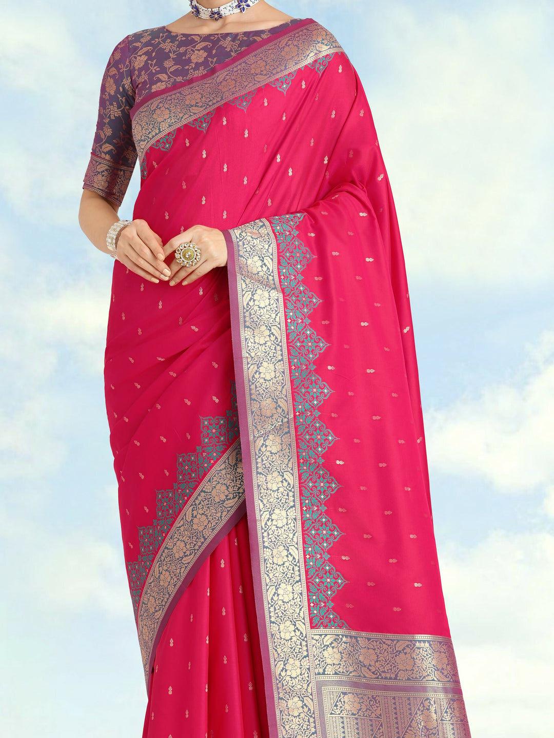 Banarasi Silk Pink Color Weaving Saree  | SHOBITAM