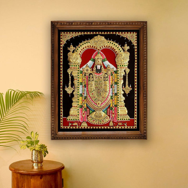 16*20 Authentic TANJORE PAINTING BALAJI Authentic With 22 Ct gold Foil and Jaipur Gemstones,Unframed | SHOBITAM