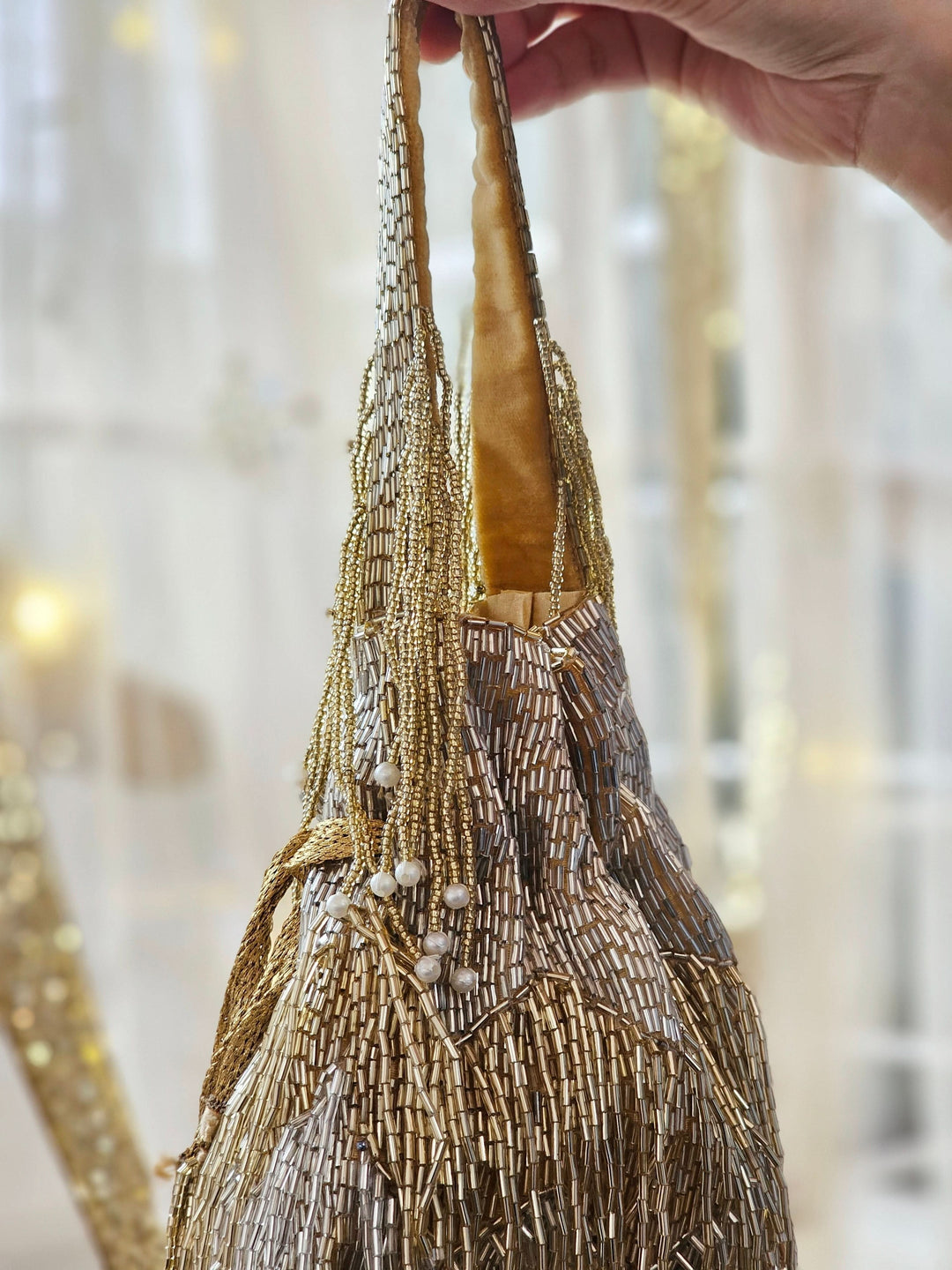 Dazzle Potli Gold Beads and Embroidered Bag