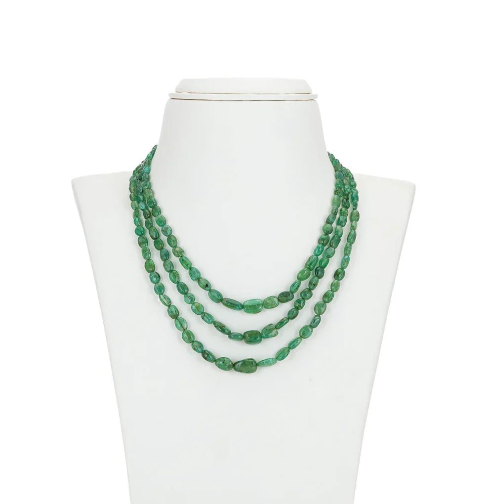 3 Strand Natural Emerald Beads Necklace