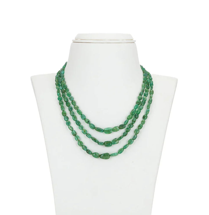 3 Strand Natural Emerald Beads Necklace