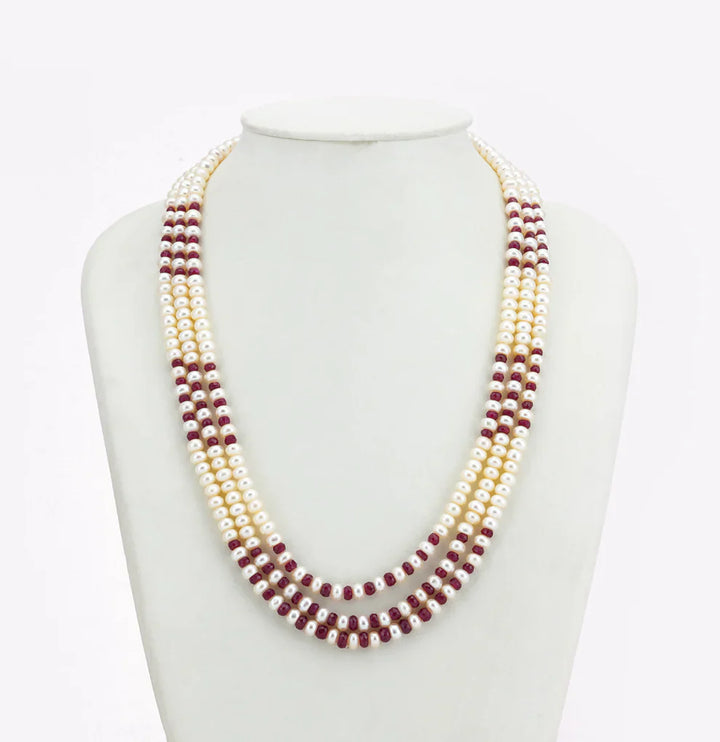 Valuable Natural Ruby And 5.0-6.0mm Freshwater Pearl Necklace Set-AA Quality