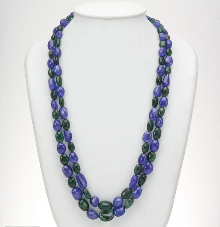2 Strand Natural Emerald Tanzanite Beads Necklace