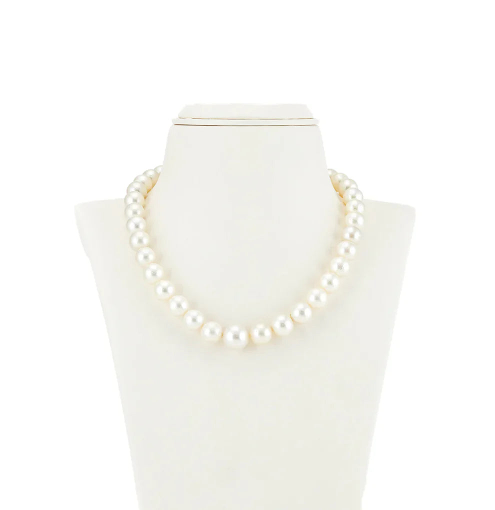 12.0-15.0mm Near Round White South Sea Pearls Necklace Set-AA Quality