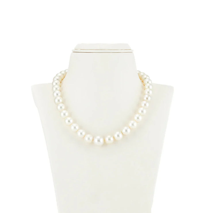 12.0-15.0mm Near Round White South Sea Pearls Necklace Set-AA Quality