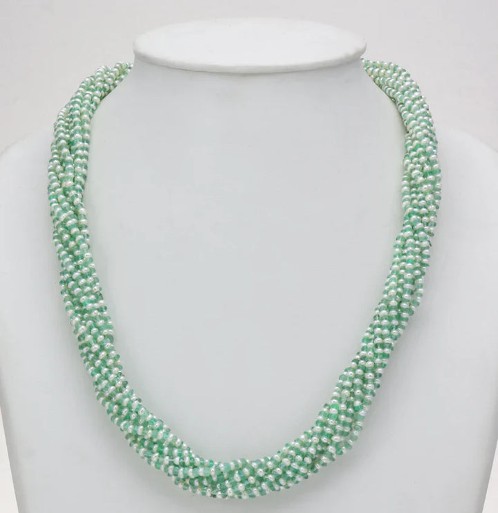 Natural Shaded Green Emerald And 1.0-2.0mm Seed Freshwater Pearls Necklace Set - AAA Quality