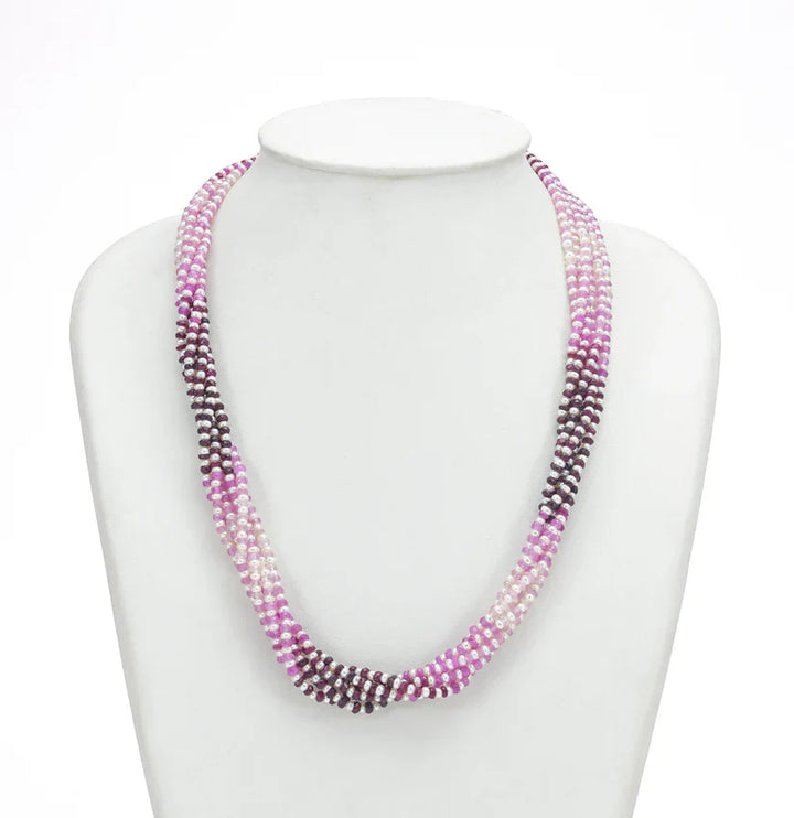 Natural Shaded Ruby and 1.0-2.0mm Seed Freshwater Pearls Necklace Set - AAA Quality | SHOBITAM