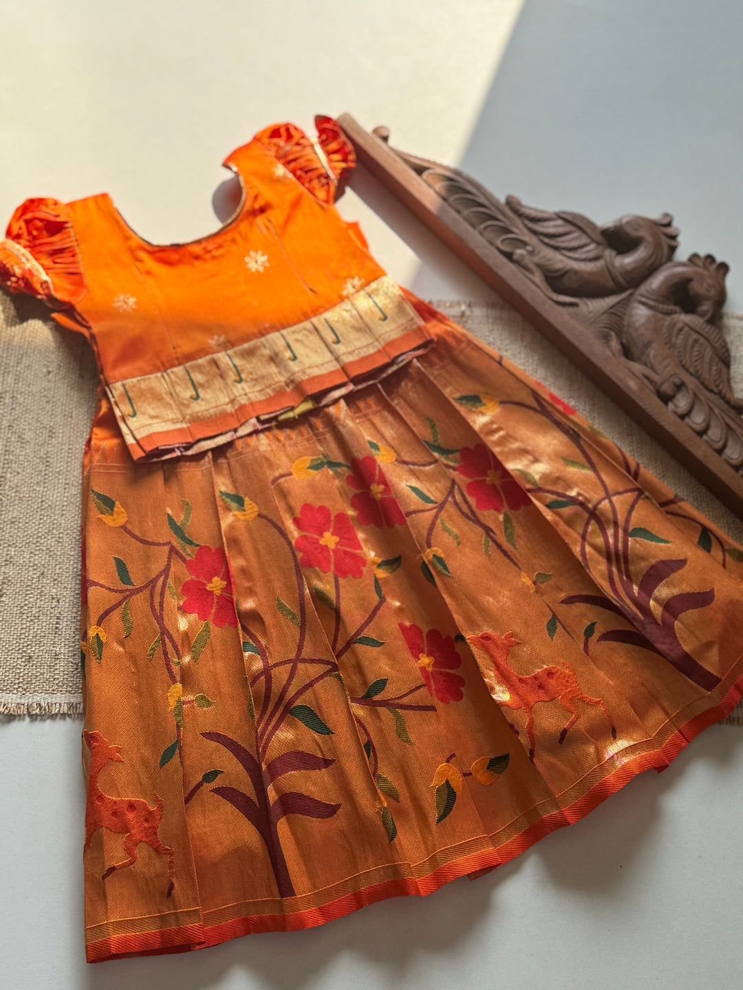 Paithani Skirt with bodice and peplum top -orange-Express | SHOBITAM