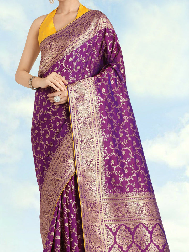 Purple Color Semi Banarasi Silk Saree| Shobitam