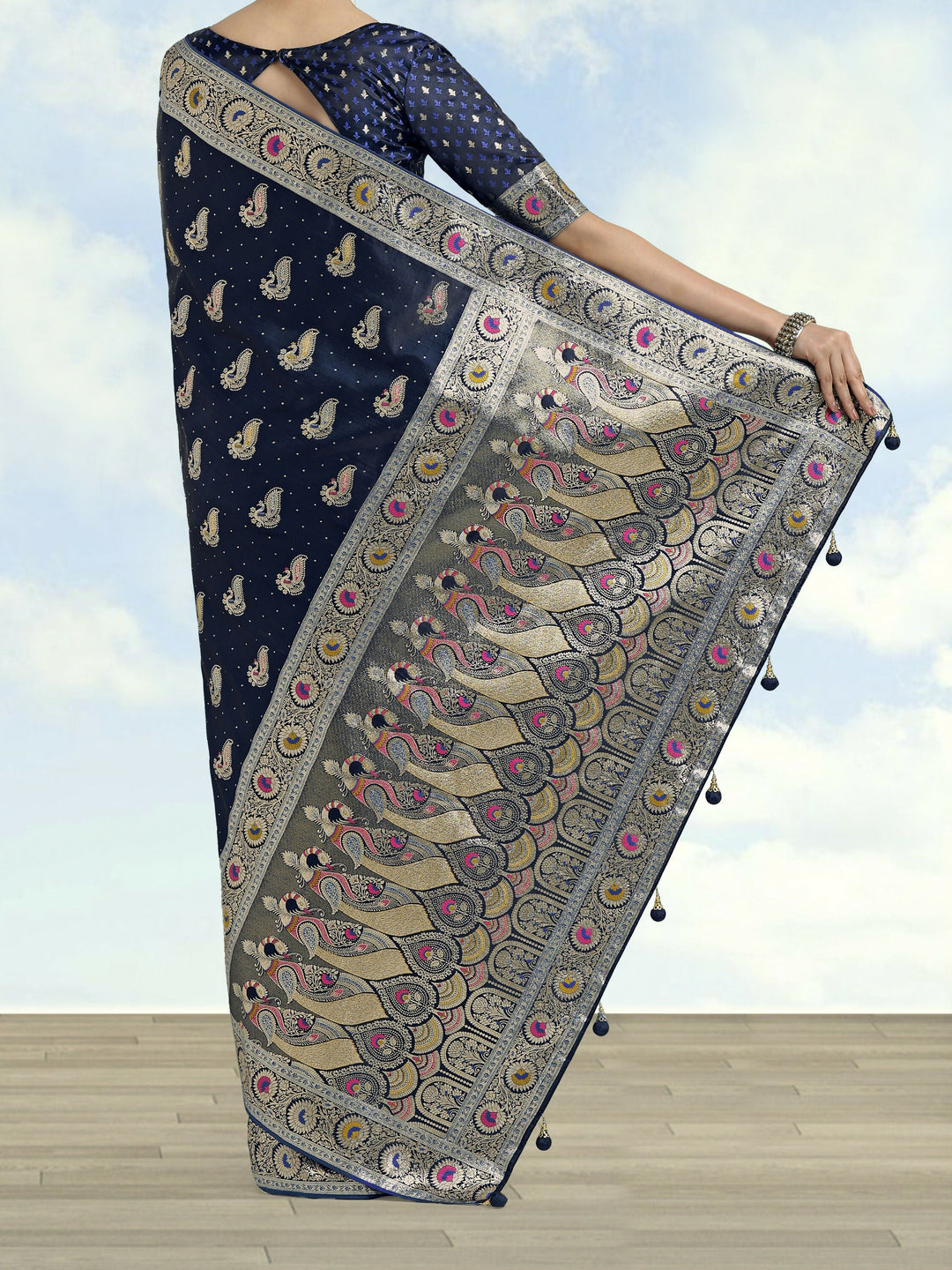 Blue Color Banarasi Satin Silk Zari Weaving Saree | SHOBITAM