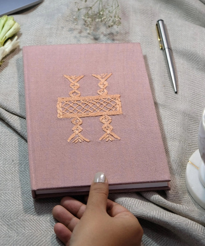 Wood Fres, Light Dusty Brown Hand Embroidered Diary with Handmade Paper,100 Pages