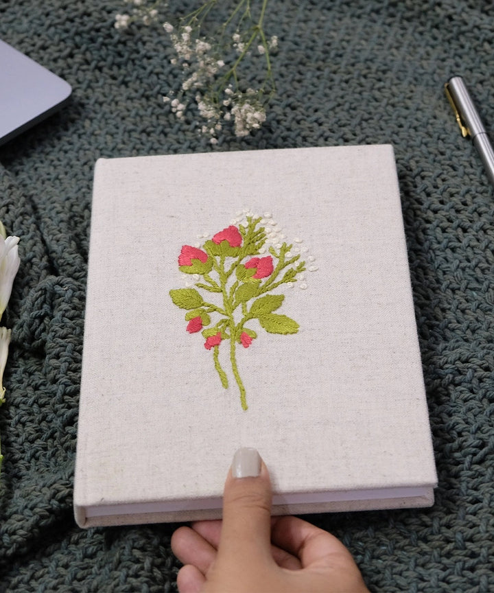 Beige Red Floral Hand Embrodered Diary with Handmade Paper,100 Pages