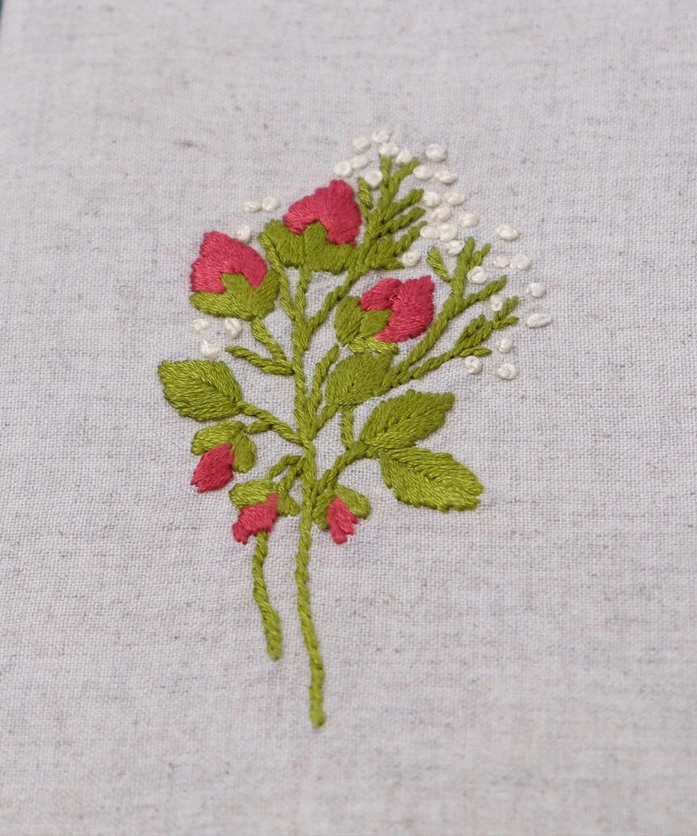 Beige Red Floral Hand Embrodered Diary with Handmade Paper,100 Pages
