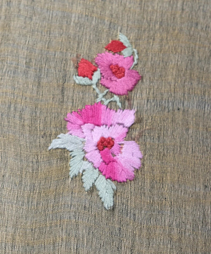 Brown Floral Handloom Cotton Hand Embroidered Diary with Handmade Paper | SHOBITAM