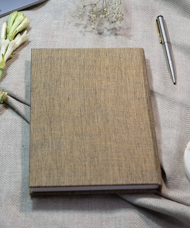 Brown Floral Handloom Cotton Hand Embroidered Diary with Handmade Paper | SHOBITAM