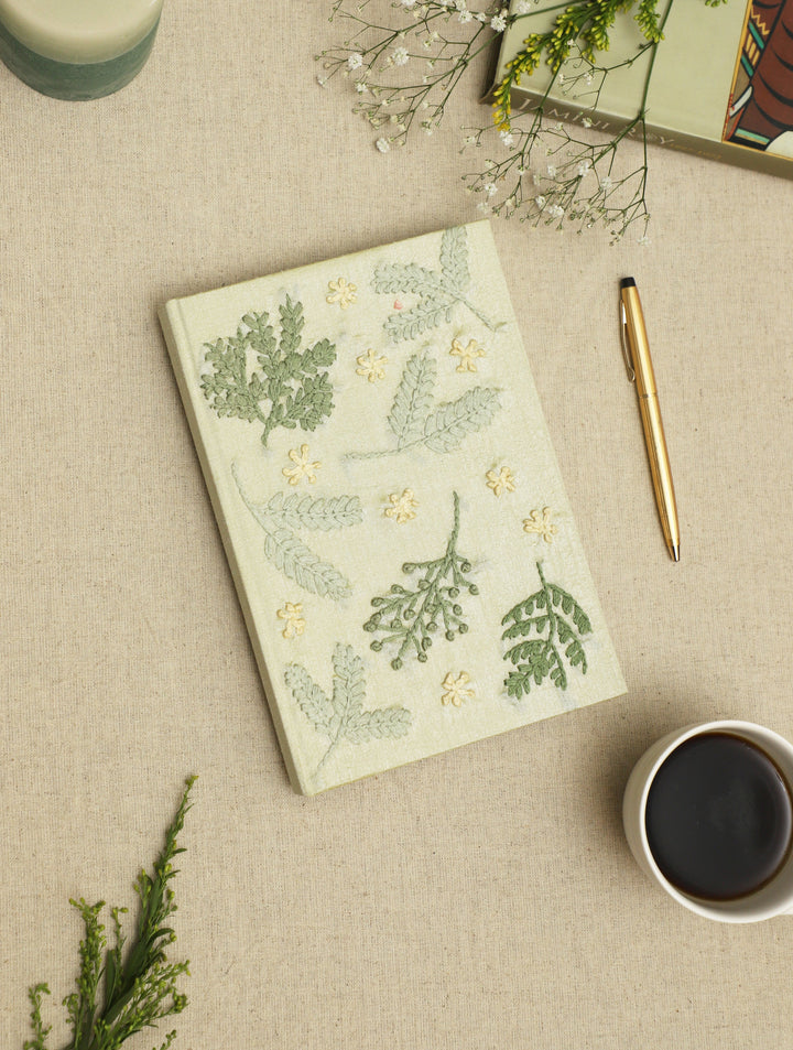 Fennel Green Hand Embroidered Diary with Handmade Paper,100 Pages